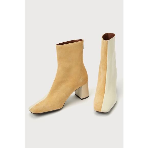 Intentionally Blank Tabatha Cream Combo Suede Leather Two-Tone Booties - Picture 1 of 5